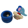 Guarda dentes de madeira da artmed kids, para odontopediatria, com tampa com cabeça de elefante e a azul, aberto
