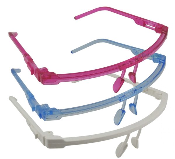 armações das variações rosa, azul e branca da viseira facial tipo óculos da l-dent