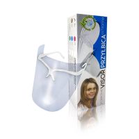 caixa e exemplar de Viseira de Protecção Tipo Óculos da Cerkamed ideal para proteção durante procedimentos médicos e dentários