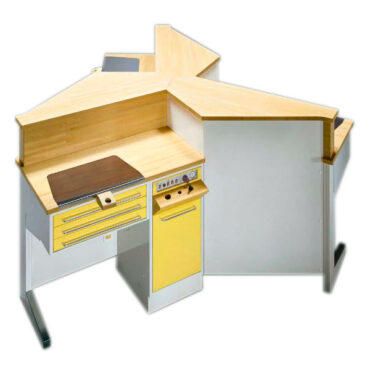 exemplar do Mobiliário Laboratório Madeira com 3 Postos da Astra em amarelo